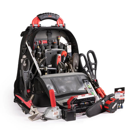 HVAC Pro Kit 32 Piece Service Installation And Fabrication Set With VETO Tech Pac Backpack, TurboShear, TurboCrimper displayed