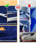 Comparison of UV protection and durable zippers for Outdoor Cushion Covers Replacement Set 14 Piece For 7 Piece 6 Seater Wicker Rattan Sectional Sofa Patio Slipcovers With Seat Back And Waist Covers Blue vs others showing thinner material and broken zipper.