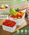 Fridge Fruit Storage Set With Removable Colander And All-In-One Washing Bowl on kitchen counter with produce