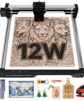Swift 12W Laser Engraver And Cutter for wood and acrylic, showcasing engraved designs on various materials