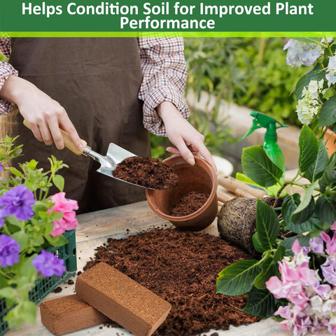 Person using 2 Pack Premium Coco Coir Brick For Plants, 100 Percent Organic Coconut Coir Growing Medium For Seedlings, Pots And Gardens