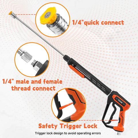 Pressure Washer Gun And Hose Kit With 25 Ft Heavy Duty Hose And Replacement Wand 5 Nozzle Tips M22 Fitting Universal Fit