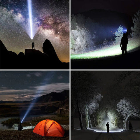 Ultra Bright 1200 Lumen LED Flashlight LFX2000 With Five Modes, Zoomable Beam lighting outdoor adventures at night.