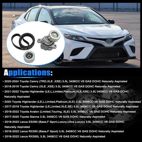 Engine Serpentine Drive Belt Kit Fit 2018 To 2024 Toyota Sienna Lexus RX350 Avalon ES350 3 5L V6 Replace 90K39424A with belt, tensioner, idler pulley