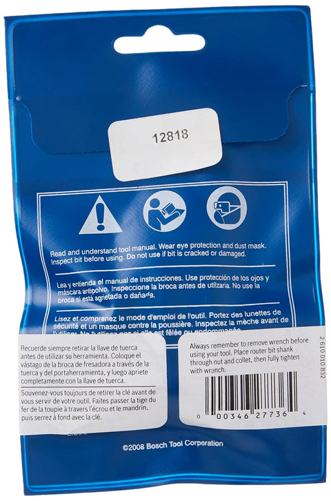 Rear packaging of Half Inch Collet Chuck For Bosch 1613 1617 1618 1619 Series Routers with safety instructions.
