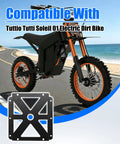 Controller Mounting Bracket For Tuttio Tutti Soleil 01 Electric Dirt Bike next to bike on road, black aluminum alloy