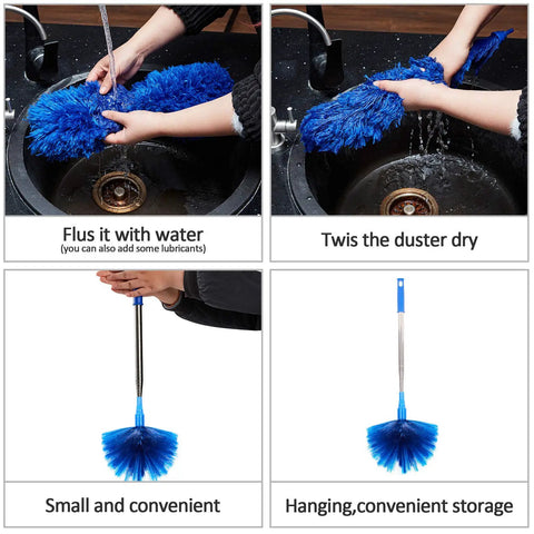Grab And Go Cobweb Duster With Extension Pole Kit Washable Duster Aluminum Telescoping Rod Dual Duster Heads shown in use