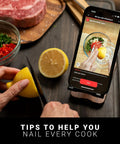 Chopping lemon while using 4 Probe WiFi Smart Meat Thermometer With Guided Cook System And Real Time Alerts app on smartphone