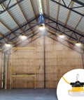 100 Ft LED Construction String Lights With 150W Total Power, 15000 Lumens Bright Lighting Inside Barn