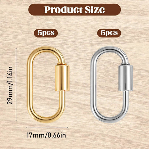 Ten Pack Screw Carabiner Lock Charms For DIY Jewelry Making Gold Tone Small Locking Carabiners Necklace Clasp Hooks 17x29mm