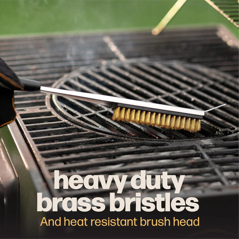 2 In 1 Pizza Oven Brush And Scraper For Quick Stone Cleaning With Stainless Steel Head on grill grate