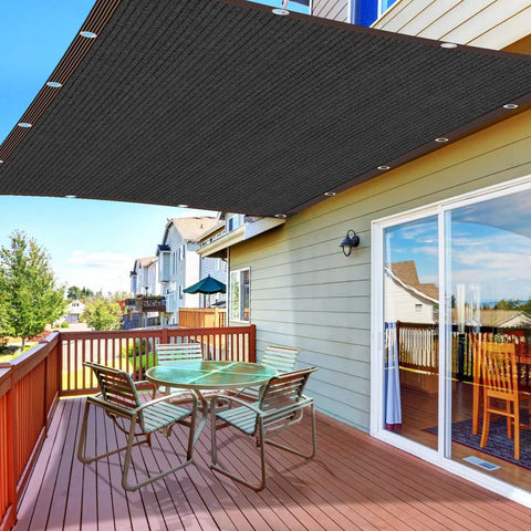 Black 90 Percent Shade Cloth For Pergola And Patio, 4 By 30 Feet Shade Cover With Grommets over a backyard patio deck