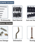Comparison of 210 Piece Six Gauge One And A Quarter Inch Drywall Screws Black Oxide Coated with ordinary screws showing features