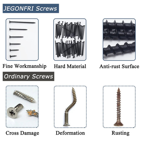 Comparison of 210 Piece Six Gauge One And A Quarter Inch Drywall Screws Black Oxide Coated with ordinary screws showing features