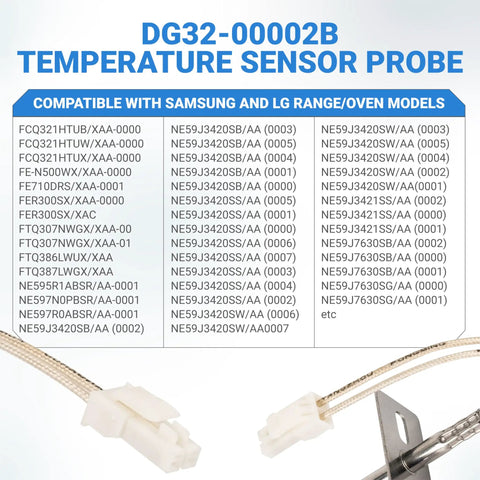 Upgraded Ultra Durable Temperature Sensor Probe For Samsung And LG Ovens Replacement DG32-00002B EBG61305805 PS4240743 6322B62214A PS11732697 Pro Grade Compatible With Most Range Models, cable and probe