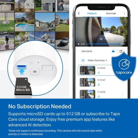 Solar Powered Outdoor Security Cam 1080p Wireless Battery Powered With Solar Panel Person Detection Local Storage Or Optional Cloud No Monthly Fees Works With Alexa And Google Assistant C402 Kit with mobile app interface and 512 GB microSD slot.