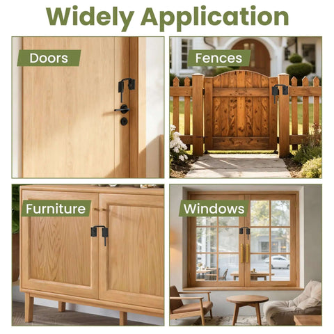Collage showcasing 4 Inch U Bolt Door Loop Lock on doors, fences, furniture, and windows, highlighting wide application and security.