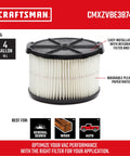 Half Height General Purpose Wet Dry Vacuum Filter For Most 5 To 20 Gallon Shop Vacuums shown with pleated paper material and quick lock system