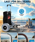 Beach Cart For Sand Foldable Aluminum Wagon With Balloon Wheels And 13 Inch Wide Tires, 352 Lbs Capacity, shown on beach