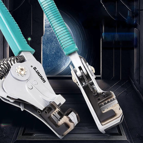 Heavy Duty Wire Crimper And Stripper Plier For Slick Multistrand Cable Cutting Deadset Reliable Insulation Removal Anti Slip Handles sharp blades close-up