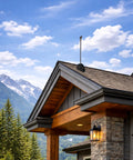 Heavy Duty Adjustable Roof Sprinkler System for Wildfire Protection mounted on a roof, featuring stainless steel and brass details.