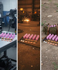 Grab This Awesome 58-Piece Luwecf TIG Consumables Kit For Your Torch with pink alumina nozzles and collets on a table, workspace, and bag.