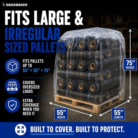 Heavy Duty Clear Pallet Covers Hella Tough American Made Tarp For Warehouse Racks And Outside Gear covering 55x55x75 pallets.