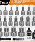 22-Piece Screw Extractor Set For Stripped Bolts And Nuts, Multi-Spline Easy Out Remover Kit with adapters and extensions, CR-MO steel