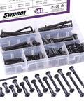 Tough As Nails M6 Hex Drive Socket Cap Bolts And Carbon Steel Black Barrel Nuts Kit With Sturdy Allen Wrench arranged in a storage box.