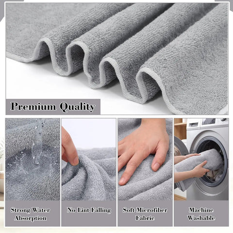 Close-up of gray towels from Totally Must-Have 4 Piece Bathroom Accessories Set with strong absorption and machine washable feature.