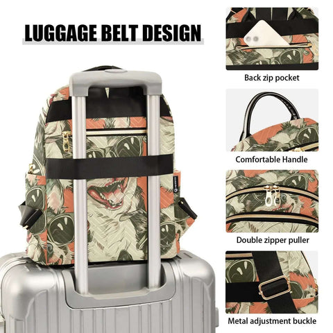 Quilted Womens Backpack Purse With Zipper Closure And Leather Handle Dope Everyday Carry Bag For Work Travel College And Social Life Adjustable Shoulder Strap Multiple Pockets Stylish Pattern Bag shown on luggage with buckle and handle features visible.