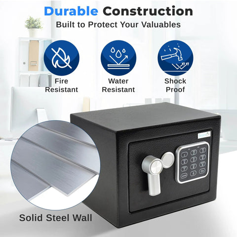 Built Tough Steel Digital Safe Box For Cash Firearms And Jewelry - Compact 9.1 X 6.7 X 6.7 Inches in office setting