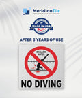 Ceramic No Diving Pool Sign, 5.8x5.8 Inch No Dive Marker with Abrasive Non-Slip Tile Finish shown with durability after use