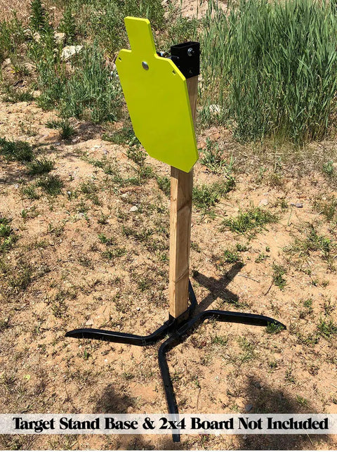 Pro Grade AR500 Steel Shooting Target Three Eighths Inch Thick 12x20 Silhouette Torso With 2x4 Mount setup on stand