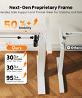 Next-Gen proprietary frame of CubiCubi 55 x 28 electric standing desk showing side support and stability details.
