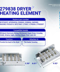 Infographic showing the Upgraded 279838 Dryer Heating Element Replacement For Whirlpool Maytag Amana And More with dimensions