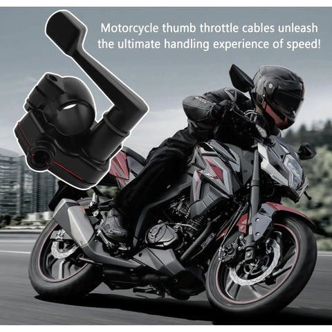 Motorcycle rider with Seven Eighths Inch Thumb Throttle Kit with Throttle Cable for Aluminum Motorcycle and Mini Bike in the foreground