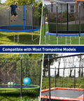 Complete Six Piece Trampoline Replacement Enclosure Poles With Thick Foam Sleeves And Secure Caps For Straight Frame Nets To Upgrade Your Backyard Rig With Absolutely Zero Hassle. Various trampoline models shown in use.