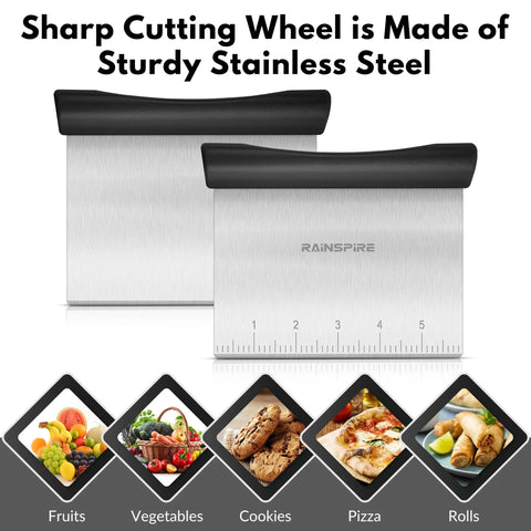 Stainless Steel Bench Scraper With 1 To 6 Inch Measurement Marks For Even Dough Portions, Pastry And Pizza Cutter, Black