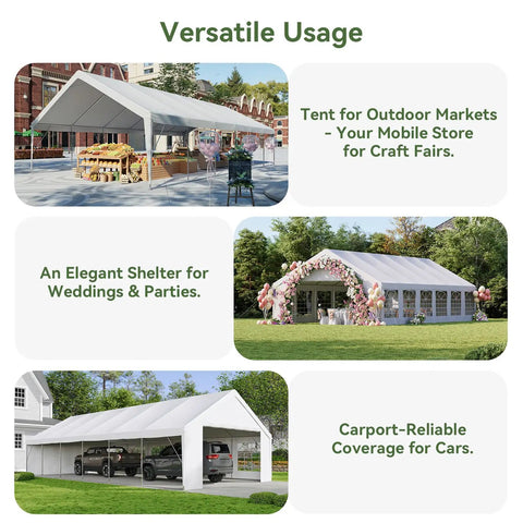 20x40 Foot Party Tent Canopy With Waterproof Top Removable Sidewalls Roll Up Door And Heavy Duty Steel Frame For Outdoor Weddings BBQs Birthday Parties And Camping White used for outdoor markets and events.