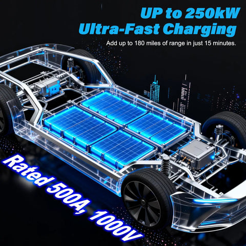 Rugged Nacs To Ccs1 Ev Charger Adapter For Hella Fast Dc Charging Plug And Play Up To Two Fifty Kilowatts Boost Range Smoothly Works With Tesla Stations Plus Gm Ford Rivian Vehicles Slick Design. EV battery pack with blue solar cells under transparent chassis.