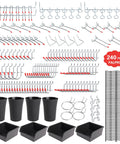 Pegboard Organizer Kit With 240-Piece Hook Set For Garage Wall Storage, Value Packed Bundle includes bins, cups, hooks.