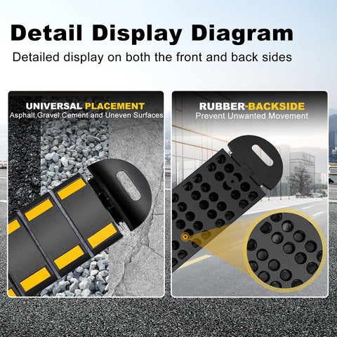 Heavy Duty Rubber Speed Bump 6.4 Ft Portable For Driveways And Roads, tough traffic calming pad with textured backside for stability