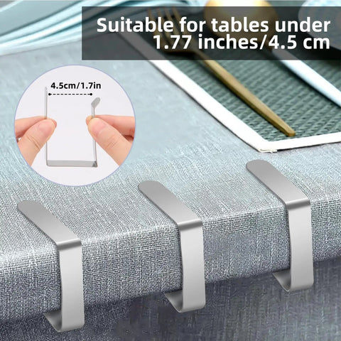 Close-up of 24 Pack Stainless Steel Tablecloth Clips For Outdoor Tables And Picnics, Rustproof Heavy Duty Clips To Secure Your Tablecloth.
