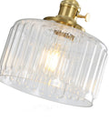 Vintage Glass Pendant Light With Brass Socket And On Off Switch, Green Striped Shade For Kitchen Island And Farmhouse Living Room, Transparent Retro Glass Fixture With Warm Ambient Lighting
