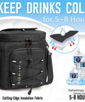 Top Shelf Insulated Golf Cart Cooler Bag Keeps Twelve Cans Bone Cold All Day With Leakproof Build And Heavy Duty Zippers Perfect For Push Carts And Stays Hella Chill, black cooler bag with heavy-duty material and shoulder strap.