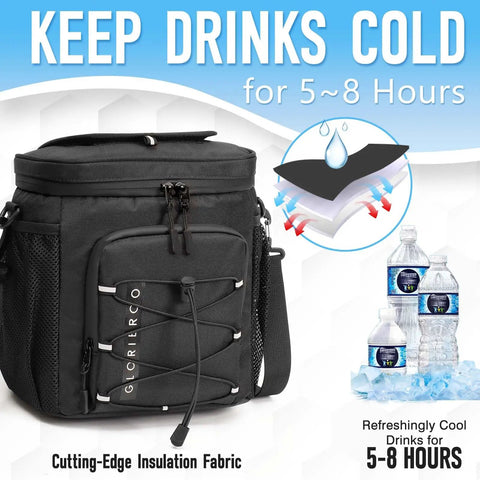 Top Shelf Insulated Golf Cart Cooler Bag Keeps Twelve Cans Bone Cold All Day With Leakproof Build And Heavy Duty Zippers Perfect For Push Carts And Stays Hella Chill, black cooler bag with heavy-duty material and shoulder strap.