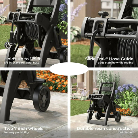 175 Foot Hose Reel Cart With Rolling Wheels Durable Metal Frame No Fuss Transport And Storage For Outdoor Watering Garden Hose Organizer For Big Yards Today