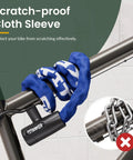 3.3 Feet Heavy Duty Bike Chain Lock With Key 6mm Thick Chain for Bicycle Motorcycle Door Gate Fence and Grill Security Anti Theft Blue Ideal for Daily Commute and Outdoor Storage Two Keys Included Waterproof and Portable wrapping around a bicycle frame with scratch-proof cloth sleeve.