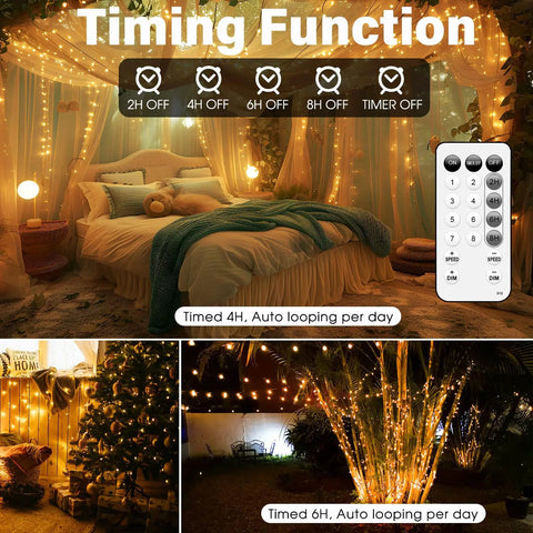 66Ft USB Powered 200 LED Twinkle Lights Copper Wire With Remote And Timer 8 Modes Waterproof String Lights for Bedroom